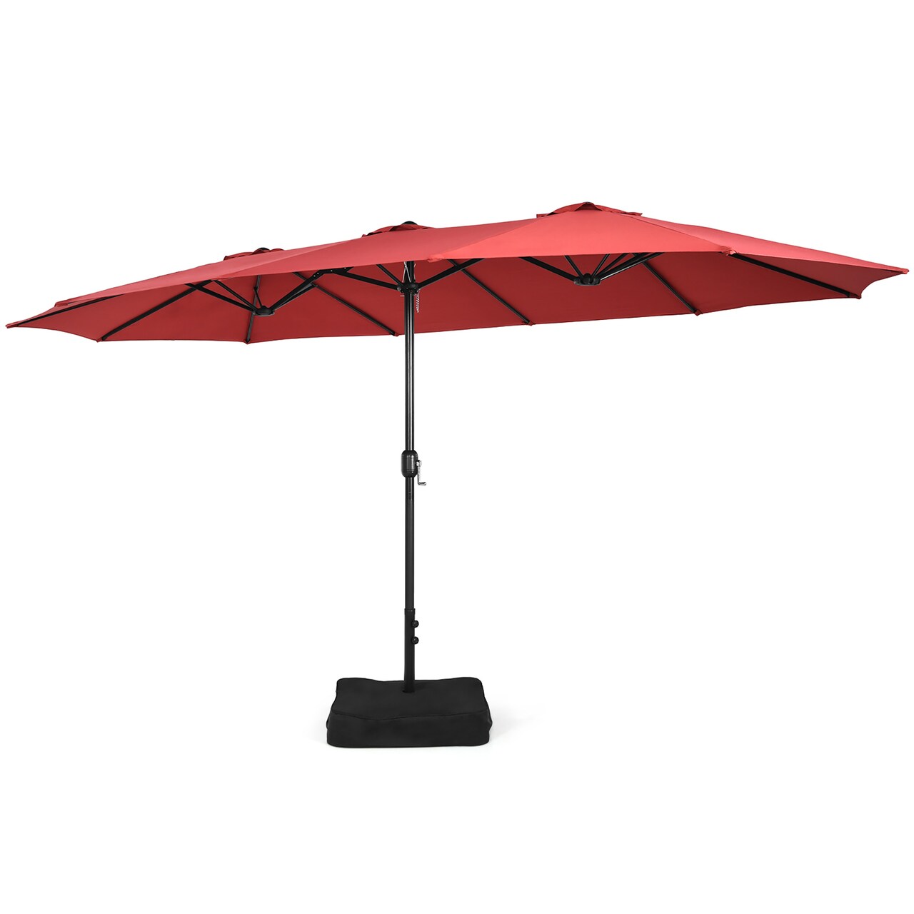 Costway 15FT Double-Sided Twin Patio Umbrella Outdoor Market W/ Crank & Base Grey\Coffee\Turquoise\Beige\Orange\Wine